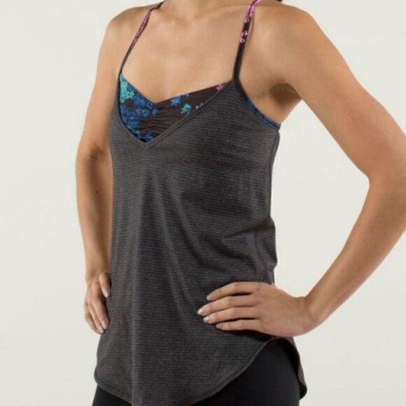 EUC Lululemon Roll Out Tank in Heathered Black / Petal Pop 2 - Picture 1 of 7